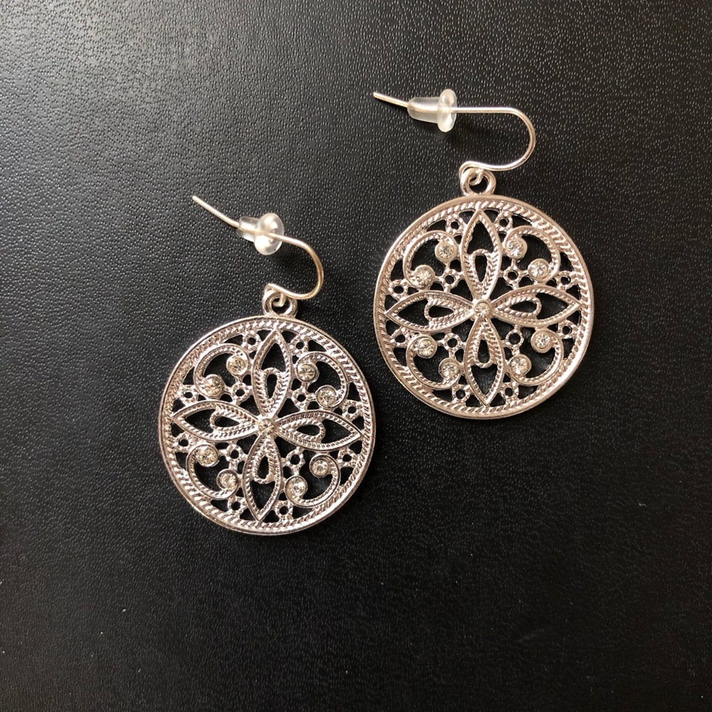 Ornate Sterling Silver Earrings w/Crystals
